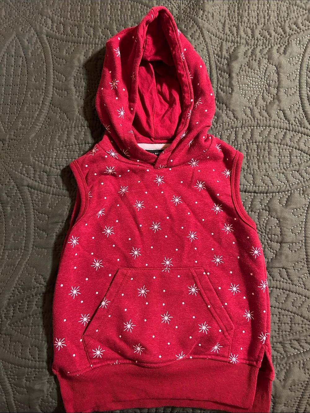 Little Bipsy Crimson Red Sleeveless Hooded Sweatshirt with White Starburst Print